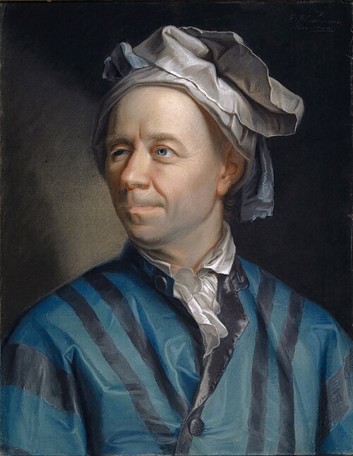 Portrait au pastel de Leonhard Euler, coiffé d'un turban, regardant de côté.