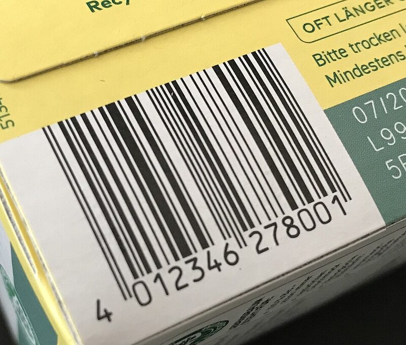 Code-barres EAN-13 imprimé sur un emballage de thé