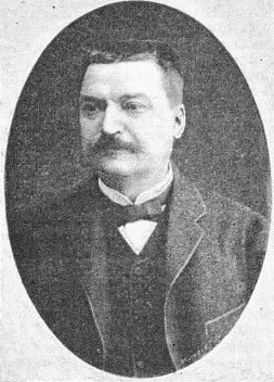 Portrait photographique en médaillon d'Édouard Lucas, homme moustachu en costume sombre et nœud papillon.
