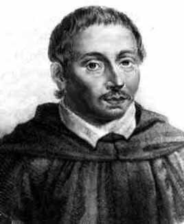 Gravure en noir et blanc : portrait d'un homme aux cheveux courts, en habit religieux sombre à col blanc.