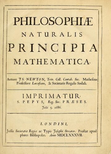 Page de titre imprimée en latin : Philosophiae naturalis principia mathematica, autore Is. Newton, Londini, 1687.