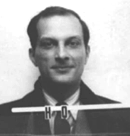Photographie d'identité en noir et blanc de Stanisław Ulam, jeune, en veste et cravate, sur son badge du laboratoire de Los Alamos.