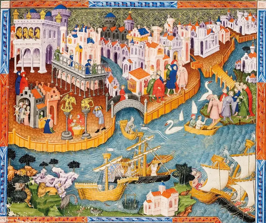 Illustration du XVe siècle représentant le départ des Polo de Venise en 1271